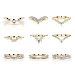Fashionable Light Luxury Instagram Style V Shaped Stackable Petite Ring Set Gold Plated Moissanite Ring