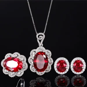 Fashionable Light Luxury Minimalist Jewelry Sunflower Inlaid with Red Zircon Pendant Niche Design Retro Jewelry Set
