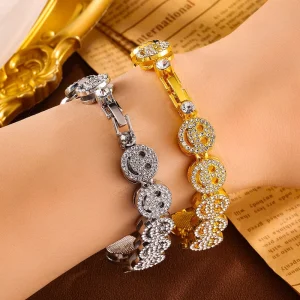 Fashionable Light Luxury Niche Design European and American Style Heart Smiley Face Diamond studded Cuban Bracelet Unisex