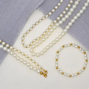 Fashionable Light Luxury Pearl Beaded Jewelry Set Necklace Bracelet Stainless Steel Gold plated Women’s Accessories