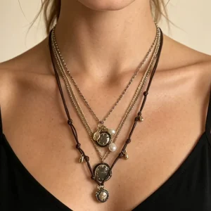 Fashionable Light Luxury Trend Multi-layer Stacked Alloy Pendant Necklace Personalized Retro Casual Women’s Accessories