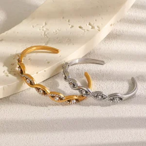 Fashionable Luxurious Zircon Bracelet Adjustable Opening 18K Gold plated Stainless Steel Earrings Waterproof Jewelry Non fading
