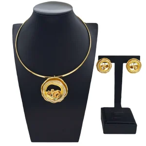 Fashionable Luxury Gold Jewelry Sets Diamond Necklace Jewelry Set Women’s Costume Accessories HV009525