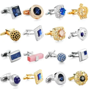 Fashionable Men’s Accessories Jewelry Crystal Cufflinks Gold Silvery Craft French Shirt Cuff Links