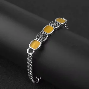 Fashionable Men’s Stainless Steel Bracelet Ethnic Style No Fade Orange Gemstone Bracelet