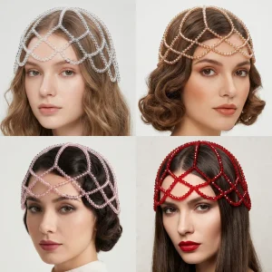 Fashionable Mesh Hair Accessories Totally Hand Made Pearl Hat Chain Bridal Head Ornament Tassel Fashion Hair Chain