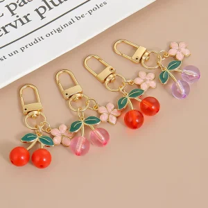 Fashionable Mini Cherry Keychain Cute Women’s Bag Pendant Metal Accessories