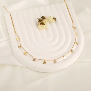 Fashionable Minimalist Titanium Steel Necklace Female Trend Niche Collarbone Chain Temperament Multiple Round Zircon Necklaces