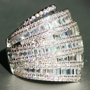 Fashionable Multi Layer Lines Design Silver Color Plated Rings Hip Hop Fashion Style Cubic Zirconia Wedding Women Rings