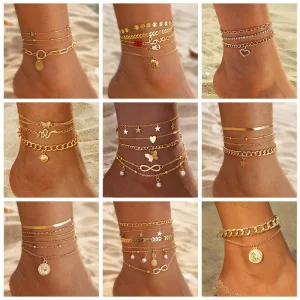 Fashionable Multi-layer Tassel Chain Pendant Ankle Chain Lucky Five Pointed Star Shaped Ankle Chain