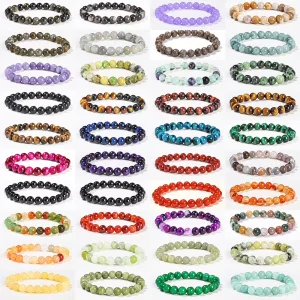 Fashionable Natural Crystal Quartz 6mm 8mm 10mm Gemstone Beaded Bracelet Ball Shape Handstring Stone
