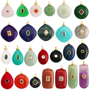 Fashionable Natural Stone Charms Jewelry 18K Gold Filled Gemstone Crystal Turquoise Pendant DIY Jewelry Making Supply