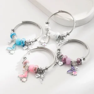 Fashionable New Panjia Silver Stainless Steel Beaded Bracelet Unisex Creative Fairy Ballerina Butterfly Alloy Accessory