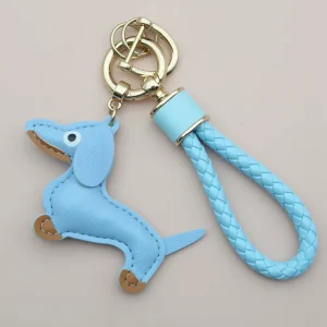 Fashionable PU Braided Rope Dachshund Keychain Cute Cartoon Car Key Ring Bag Charm Modern Minimalist