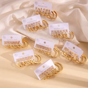 Fashionable Pattern Retro Stainless Steel 18k Gold Plated Geometric Hammered Stud Earrings