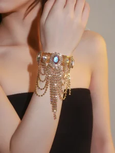 Fashionable Personality Tassel Arm Chain for Women High-end Crystal Rhinestone Electroplated Trendy Bracelet