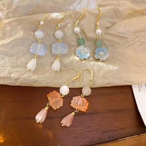 Fashionable Personalized Ethnic Style Pink Flower Earrings Temperament Korean Version Lotus Flower Earring