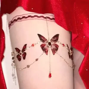 Fashionable Red Lace butterfly Tassel Leg Chain, Sweet and High end, Sweet and Cool Hot Girl Body Chain, Leg Jewelry for Women
