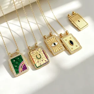 Fashionable Retro Devil’s Eye Set Zirconium Pendant Copper Gold Plated Drip Oil Colored Tarot Card DIY Accessories