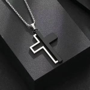 Fashionable Retro Hip Hop Hollow Pattern Stainless Steel Chains for Men Daily Wear Personality Gift Cross Pendant Necklace