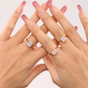 Fashionable Rings Jewelry Stainless Steel 18K Gold Plated Trendy Cubic Zirconia Ring for Women