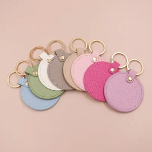 Fashionable Round PU Leather Keychain Pendants Women Purse Bag Charms Key Rings Car Key Chains