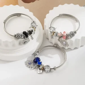 Fashionable Silver Stainless Steel Best Friend Bracelet High quality Alloy Eye Pendant Bead Bracelet