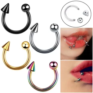 Fashionable Simple Cone Round Ball Stainless Steel Plated Piercing Jewelry Lip Ring Nose Ring Earrings