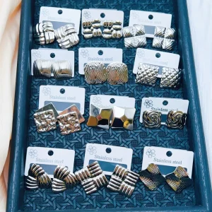 Fashionable Simple Metal Geometric Texture Earrings Temperament Versatile Women’s Earrings