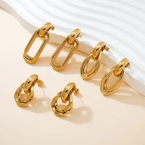 Fashionable Simple Stainless Steel Jewelry Tarnish Free PVD 18K Gold Plated Waterproof Unique Drop Earrings for Women