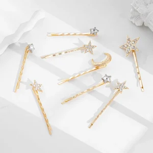 Fashionable Simple Trend Hair Accessories Full Diamond Star Hairpin Fresh Sweet Moon Clip Female Gift for Parties Girls