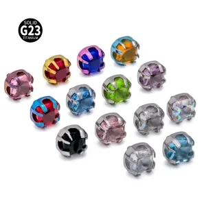 Fashionable Square Jewel Top Body Internally Threaded G23 Titanium Prong Set Zircon for Weddings Engagements
