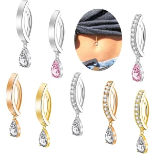 Fashionable Stainless Steel Body Jewelry Copper Inlaid Zircon Navel Ring Water Drop Pendant Belly Piercing Navel Buckle for Gift