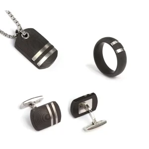 Fashionable Stainless Steel Carbon Fiber Ring Bracelet Necklace Cufflinks Jewelry Men