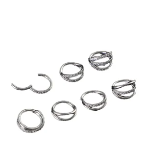 Fashionable Stainless Steel Children’s Earrings Set Women Multiple Rings Zircon 12mm Silver Plated Nasal Ring Stylish Body