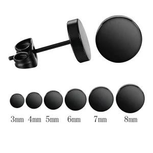 Fashionable Stainless Steel Cool Black Round Stud Earrings Simple and Versatile Engagement Earrings Unisex Studs