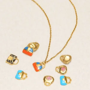 Fashionable Stainless Steel Enamel Handbag Charms 18k Gold Plated Bag Pendant Necklace Bracelet Charms for Jewelry Accessories