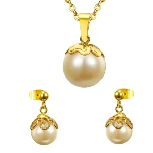 Fashionable Stainless Steel Pearl Jewelry Set for Women Wedding Gifts Elegant Earrings and Necklaces