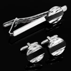 Fashionable Starry Sky Style Round Cufflinks Business French Shirt Cuff Links and Tie Clip Set Accessories for Men and Women