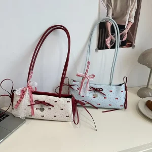 Fashionable Sweet Bow Lady Underarm Bag for Women Single ZIP Closure Minimalist Niche Shoulder Bag Unique Ins Style Handbag