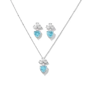 Fashionable Sweet Love Earrings Necklace Zircon Crystal Set Daily Accessories