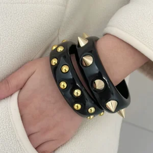 Fashionable Trend Rivet Design Black Bracelet Punk Niche Personality Style Party Daily Jewelry Accessories