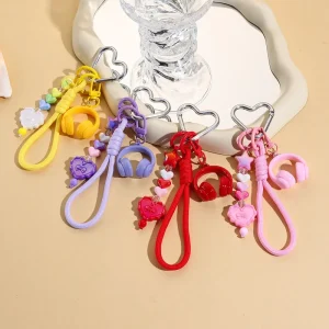 Fashionable Trendy Cute Style Accessories Knitted Heart shaped Keychain Cute Phone Bag Pendant Bow Knot Charm for Women