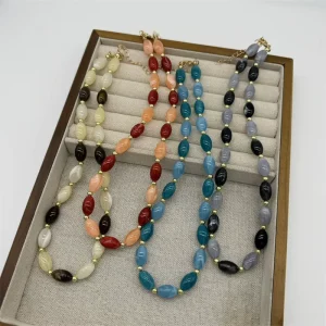 Fashionable Trendy Geometric Acrylic Beaded Necklace with Collarbone Chain Women’s Pendant