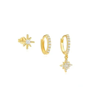 Fashionable Versatile Stud Earring Set Simple Octagonal Star Pendant Women’s Zircon Copper Earrings Party