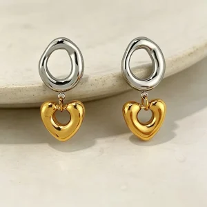 Fashionable Vintage Stainless Steel Heart Earrings 18K Gold plated Colorfast Women’s Accessories Wont Fade
