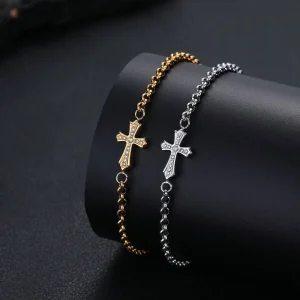 Fashionable Vintage Style Stainless Steel Crystal Cross Chain Bracelet