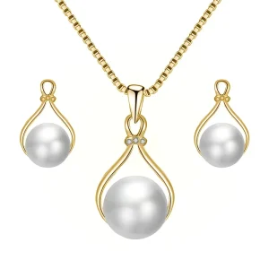 Fashionable Water Drop Imitation Pearl Necklace Earrings Set Bridal Jewelry Set Manufacturer