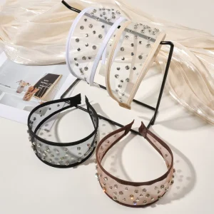 Fashionable Women Hair Accessories Luxury Rhinestone Headband Wide Edge Temperament Mesh Headband for Women