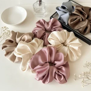 Fashionable Women’s High End Satin Hair Ties Large Scrunchies 18cm Oversize Pure Color Hair Tie Scrunchies Hair Accessories